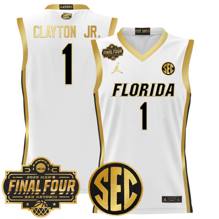Men Florida Gators #1 Clayton Jr white 2025 Final Four Patch NCAA Jersey->ncaa teams->NCAA Jersey